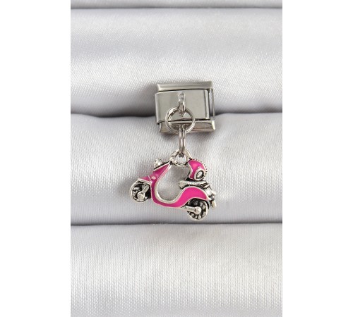 316L Çelik Gümüş Renk Pembe Scooter Model Nomination Charm - TJ-BC1514