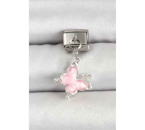 316L Çelik Gümüş Renk Pembe Model Nomination Charm - TJ-BC1512