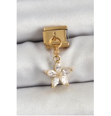 316L Çelik Sallantılı Zirkon Taşlı Çiçek Model Gold Renk Nomination Charm - TJ-BC1429