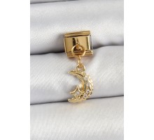 316L Çelik Sallantılı Zirkon Taşlı Ay Model Gold Renk Nomination Charm - TJ-BC1431