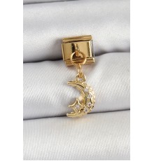 316L Çelik Sallantılı Zirkon Taşlı Ay Model Gold Renk Nomination Charm - TJ-BC1431