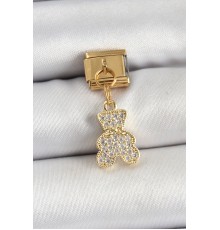 316L Çelik Sallantılı Zirkon Taşlı Ayıcık Model Gold Renk Nomination Charm - TJ-BC1432