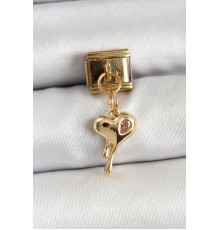 316L Çelik Sallantılı Zirkon Taşlı Eriyen Kalp Model Gold Renk Nomination Charm - TJ-BC1433