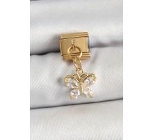 316L Çelik Sallantılı Zirkon Taşlı Model Gold Renk Nomination Charm - TJ-BC1434