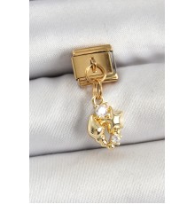 316L Çelik Sallantılı Zirkon Taşlı Deniz Kabuğu Ve Yıldız Model Gold Renk Nomination Charm - TJ-BC1436