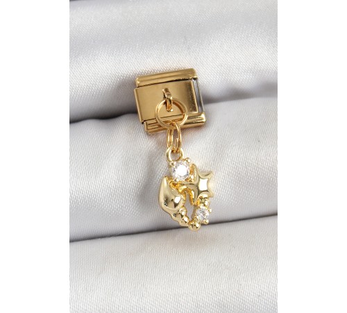 316L Çelik Sallantılı Zirkon Taşlı Deniz Kabuğu Ve Yıldız Model Gold Renk Nomination Charm - TJ-BC1436