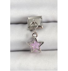 316L Çelik Gümüş Renk Pembe Taşlı Yıldız Model Nomination Charm - TJ-BC1503