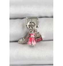 316L Çelik Gümüş Renk Pembe Elbise Kombini Model Nomination Charm - TJ-BC1502