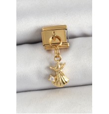 316L Çelik Sallantılı Zirkon Taşlı Deniz Yıldızı Ve İstiridye Model Gold Renk Nomination Charm - TJ-BC1438