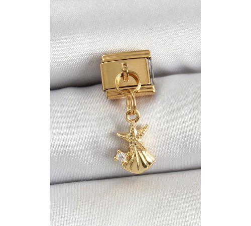 316L Çelik Sallantılı Zirkon Taşlı Deniz Yıldızı Ve İstiridye Model Gold Renk Nomination Charm - TJ-BC1438
