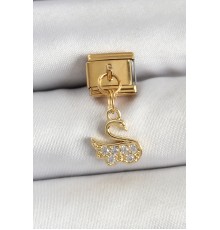 316L Çelik Sallantılı Zirkon Taşlı KuğuModel Gold Renk Nomination Charm - TJ-BC1439