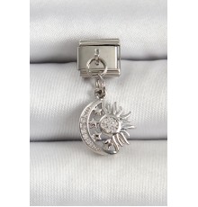 316L Çelik Gümüş Renk Ay ve Güneş Model Nomination Charm - TJ-BC1499