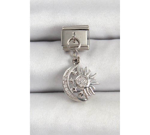 316L Çelik Gümüş Renk Ay ve Güneş Model Nomination Charm - TJ-BC1499