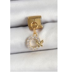 316L Çelik Sallantılı Zirkon Taşlı Detaylı Halka Model Gold Renk Nomination Charm - TJ-BC1440