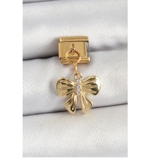 316L Çelik Sallantılı Zirkon Taşlı Fiyonk Model Gold Renk Nomination Charm - TJ-BC1441