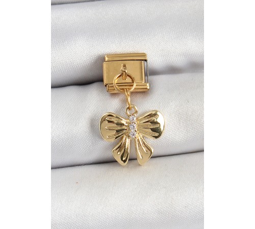 316L Çelik Sallantılı Zirkon Taşlı Fiyonk Model Gold Renk Nomination Charm - TJ-BC1441