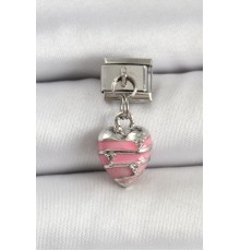 316L Çelik Gümüş Renk Pembe Kalp Model Nomination Charm - TJ-BC1495