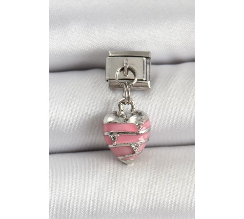 316L Çelik Gümüş Renk Pembe Kalp Model Nomination Charm - TJ-BC1495
