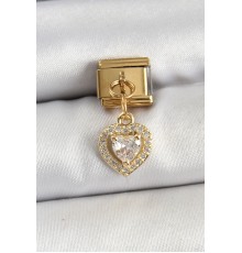 316L Çelik Sallantılı Zirkon Taşlı Kalp Model Gold Renk Nomination Charm - TJ-BC1442