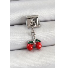 316L Çelik Sallantılı Kırmızı Kiraz Model Gümüş Renk Nomination Charm - TJ-BC1443