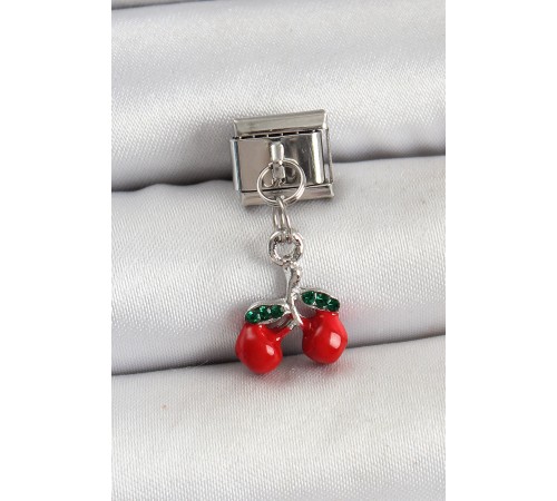 316L Çelik Sallantılı Kırmızı Kiraz Model Gümüş Renk Nomination Charm - TJ-BC1443