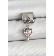 316L Çelik Gümüş Renk Pembe Kalp Model Nomination Charm - TJ-BC1492