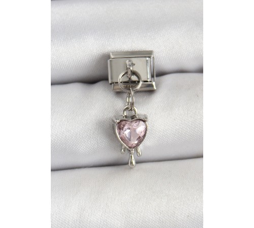 316L Çelik Gümüş Renk Pembe Kalp Model Nomination Charm - TJ-BC1492