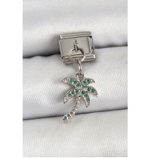 316L Çelik Sallantılı Zirkon Taşlı Palmiye Ağacı Model Gümüş Renk Nomination Charm - TJ-BC1445