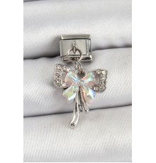 316L Çelik Sallantılı Zirkon Taşlı Fiyonk Model Gümüş Renk Nomination Charm - TJ-BC1446