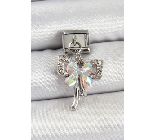 316L Çelik Sallantılı Zirkon Taşlı Fiyonk Model Gümüş Renk Nomination Charm - TJ-BC1446