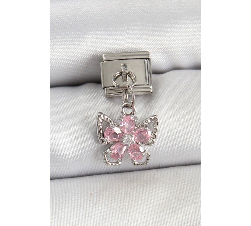 316L Çelik Sallantılı Zirkon Taşlı Çiçek Figürlü Model Gümüş Renk Nomination Charm - TJ-BC1447