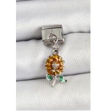 316L Çelik Sallantılı Ayçiçeği Model Gümüş Renk Nomination Charm - TJ-BC1448