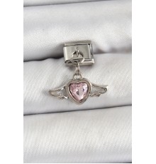 316L Çelik Gümüş Renk Pembe Kanatlı Kalp Model Nomination Charm - TJ-BC1489