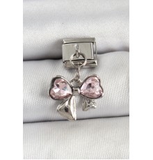 316L Çelik Gümüş Renk Pembe Fiyonk Model Nomination Charm - TJ-BC1487