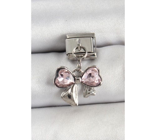 316L Çelik Gümüş Renk Pembe Fiyonk Model Nomination Charm - TJ-BC1487