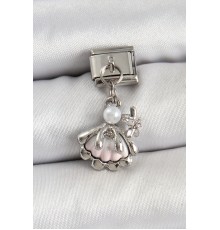 316L Çelik Sallantılı İnci Detaylı İstiridye Model Gümüş Renk Nomination Charm - TJ-BC1453