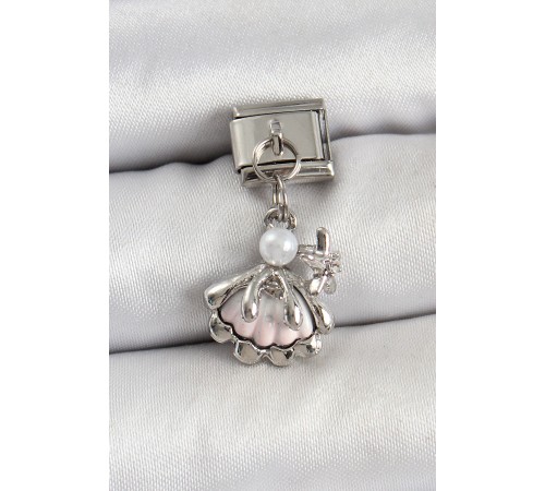 316L Çelik Sallantılı İnci Detaylı İstiridye Model Gümüş Renk Nomination Charm - TJ-BC1453