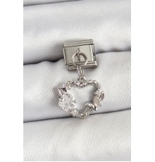 316L Çelik Sallantılı Zirkon Taşlı Kalp Model Gümüş Renk Nomination Charm - TJ-BC1455