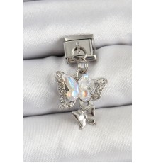 316L Çelik Sallantılı Zirkon Taşlı Model Gümüş Renk Nomination Charm - TJ-BC1458