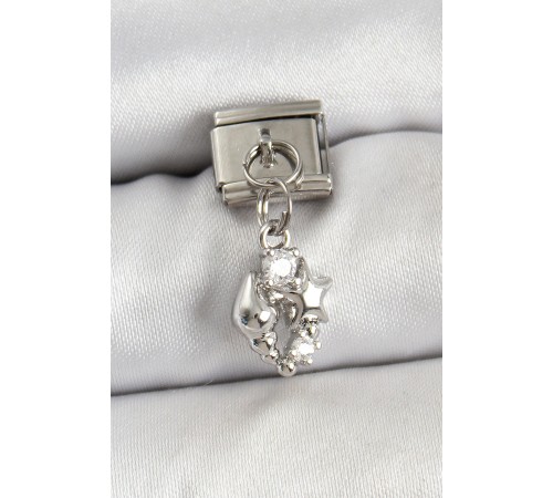 316L Çelik Sallantılı Zirkon Taşlı Deniz Kabuğu Ve Yıldız Model Gümüş Renk Nomination Charm - TJ-BC1459