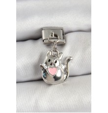 316L Çelik Sallantılı Kalp Detaylı Kedi Model Gümüş Renk Nomination Charm - TJ-BC1460