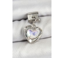 316L Çelik Sallantılı Zirkon Taşlı Kalp Model Gümüş Renk Nomination Charm - TJ-BC1461
