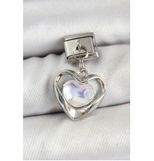 316L Çelik Sallantılı Zirkon Taşlı Kalp Model Gümüş Renk Nomination Charm - TJ-BC1461