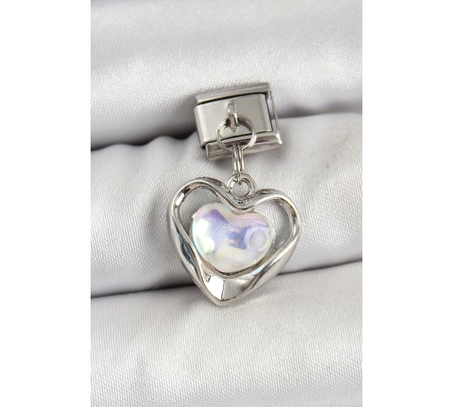 316L Çelik Sallantılı Zirkon Taşlı Kalp Model Gümüş Renk Nomination Charm - TJ-BC1461