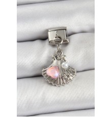 316L Çelik Sallantılı İnci Detaylı İstiridye Model Gümüş Renk Nomination Charm - TJ-BC1464