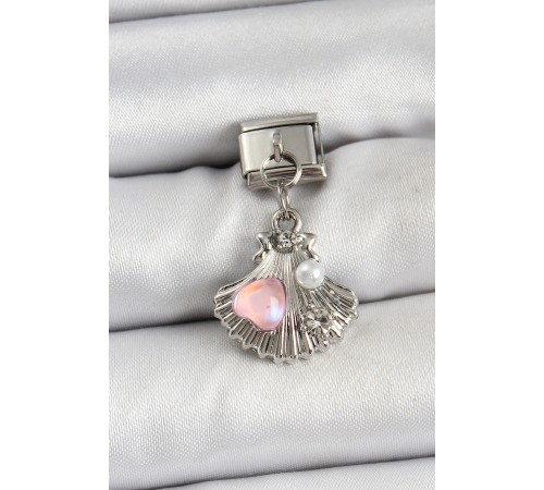 316L Çelik Sallantılı İnci Detaylı İstiridye Model Gümüş Renk Nomination Charm - TJ-BC1464