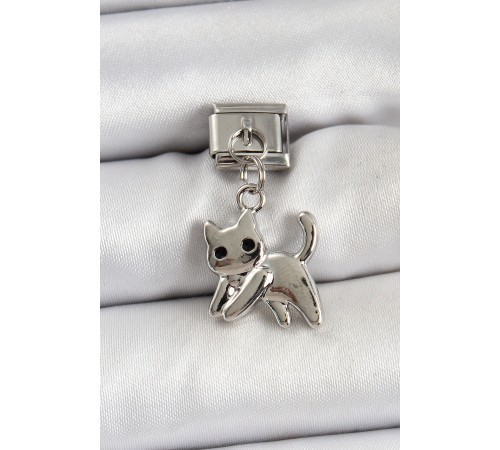 316L Çelik Sallantılı Kedi Model Gümüş Renk Nomination Charm - TJ-BC1467