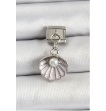 316L Çelik Sallantılı İnci Detaylı İstiridye Model Gümüş Renk Nomination Charm - TJ-BC1471