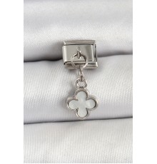 316L Çelik Sallantılı Beyaz Sedef Yonca Model Gümüş Renk Nomination Charm - TJ-BC1472