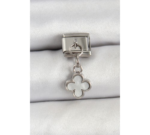316L Çelik Sallantılı Beyaz Sedef Yonca Model Gümüş Renk Nomination Charm - TJ-BC1472